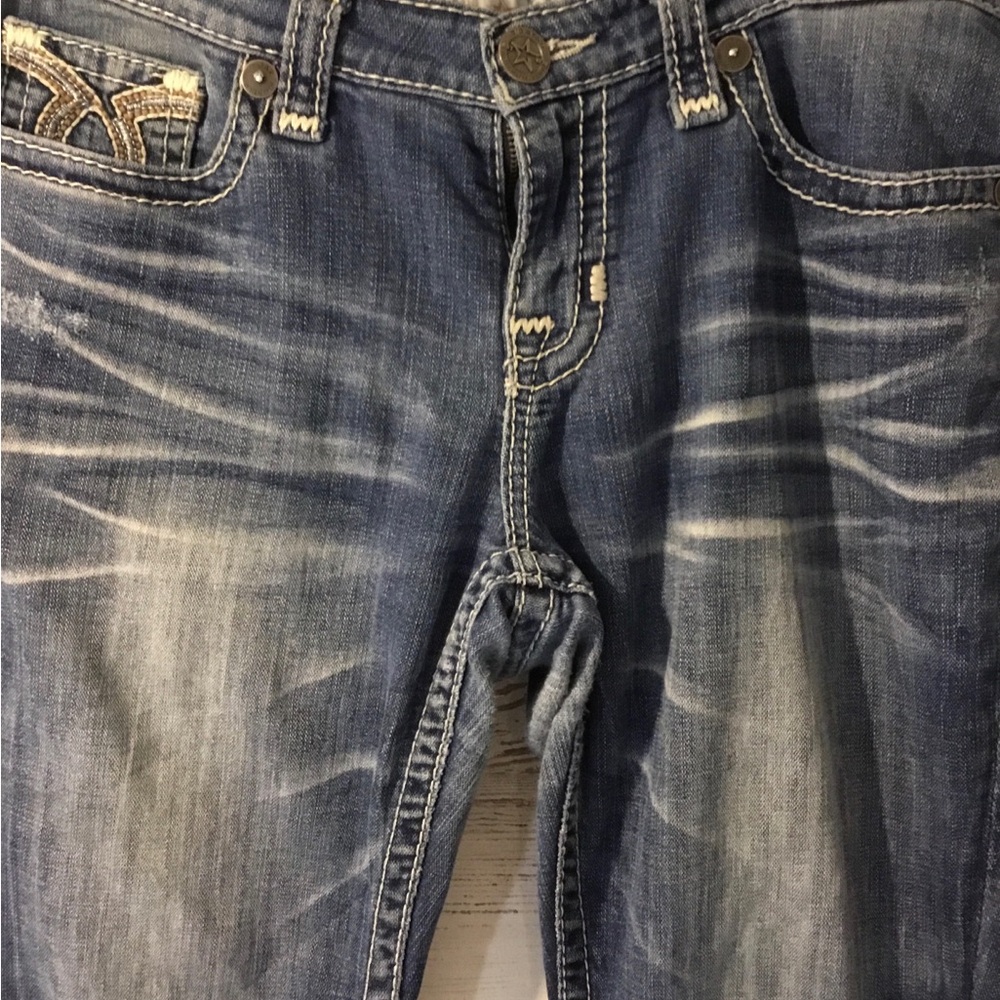 Big Star Women's Distressed Blue Denim Jeans with Embellishment Pocket - Picture 3 of 16
